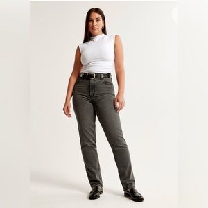 Abercrombie and Fitch Curve Love Ultra High Rise 90s Straight Jean in Grey